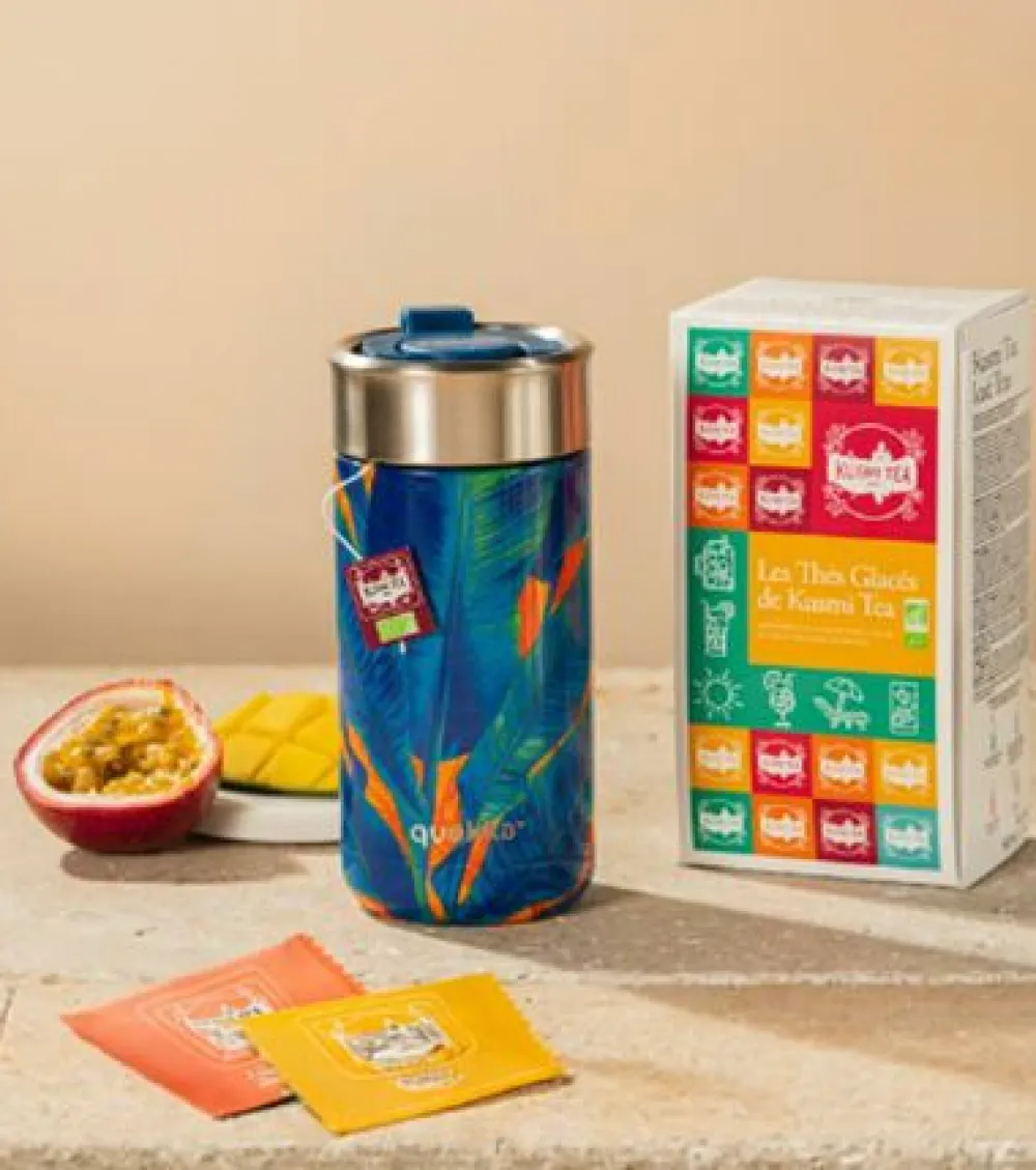 Kusmi Tea Eistee-Set Nomade Set mit 24 Teebeuteln Iced Teas und einem Reisebecher mit Filter von Quokka Hot